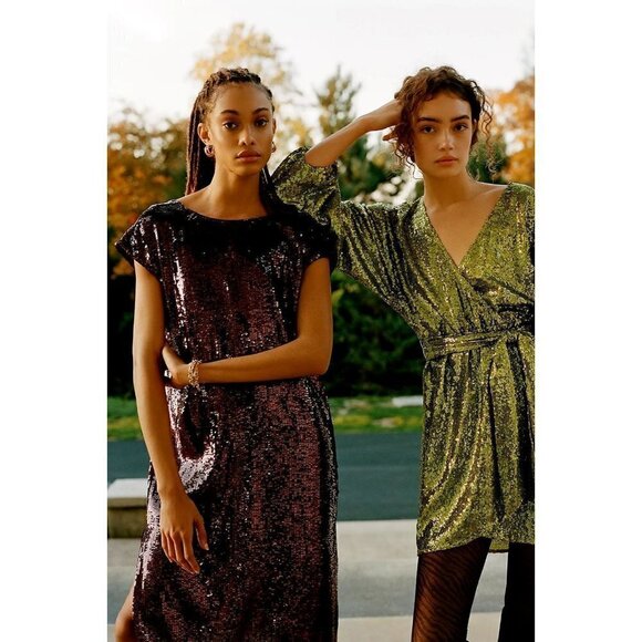 Anthropologie Maeve Dress Kara Sequined Midi in Brown X-Small New Cocktail Party - Picture 4 of 13